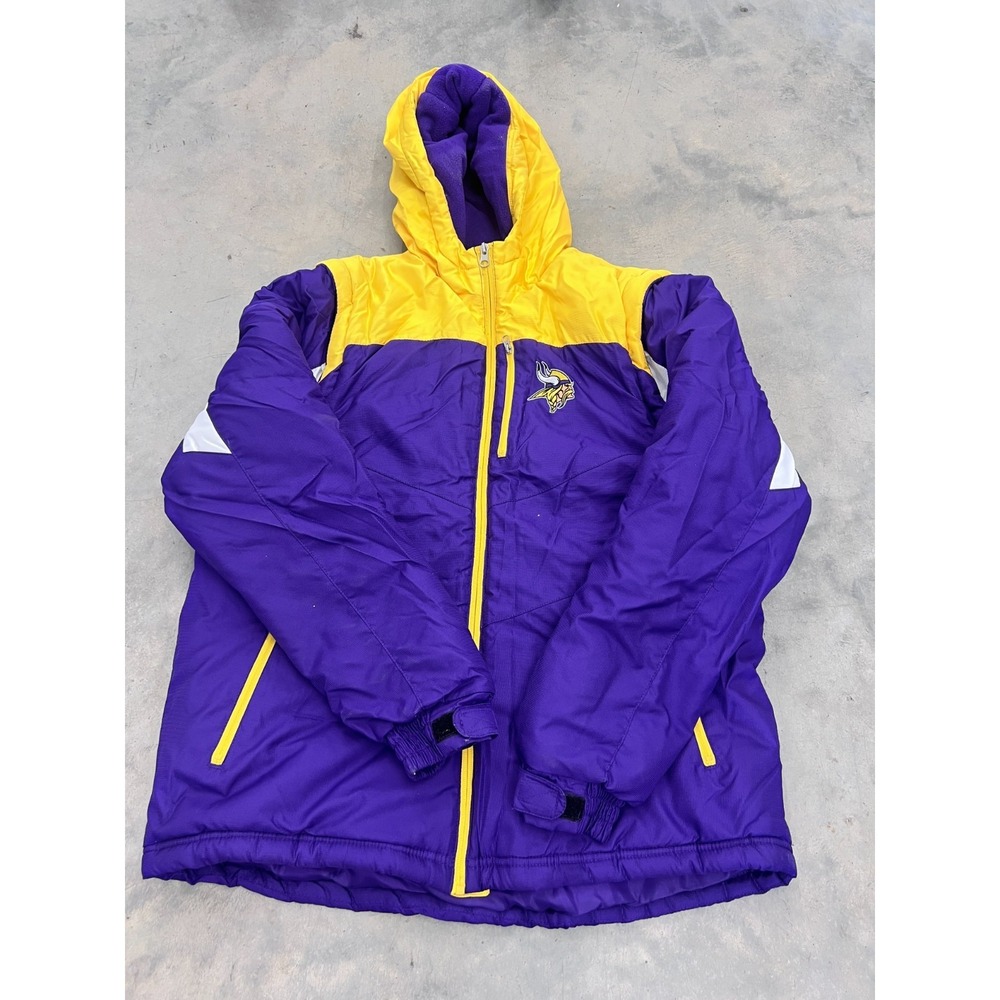 NFL Minnesota Vikings Puffer Jacket Youth XL 18 Purple Yellow Full Zip Football
